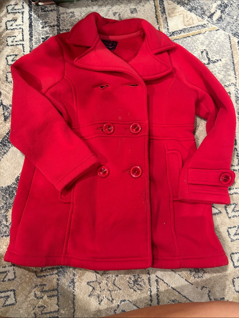 Girls' Red Double-Breasted Peacoat Jacket